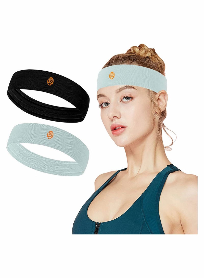 Loquat 2 Pack Sweat Bands Headbands for Men Women Elastic Headband Sports Sweatbands Athletic Stretchy Head Band Cycling Running Cross Fit Training Yoga Basketball - Image 1