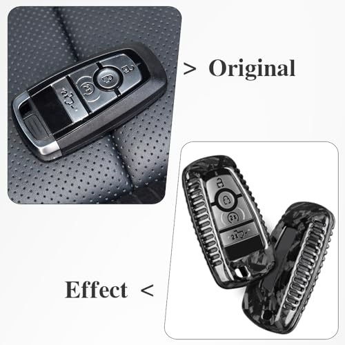 Jogon Forged Carbon Fiber Remote Smart Key Fob Shell Cover Protector for Ford F-150 Raptor Bronco 2018 2019 2020 2021 2022 2023 2024 (Forged Black with Vent) - Image 2