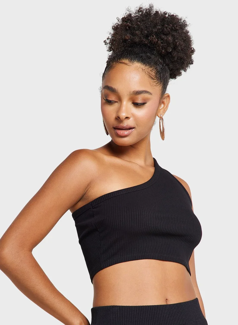 نا-كد One Shoulder Ribbed Top