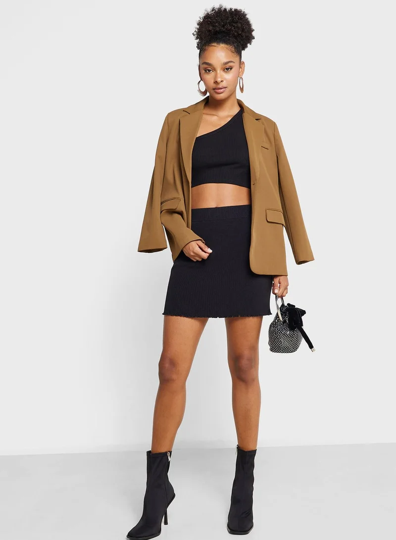 نا-كد One Shoulder Ribbed Top