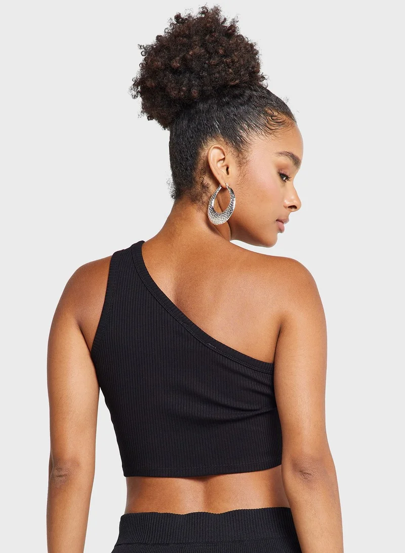 نا-كد One Shoulder Ribbed Top