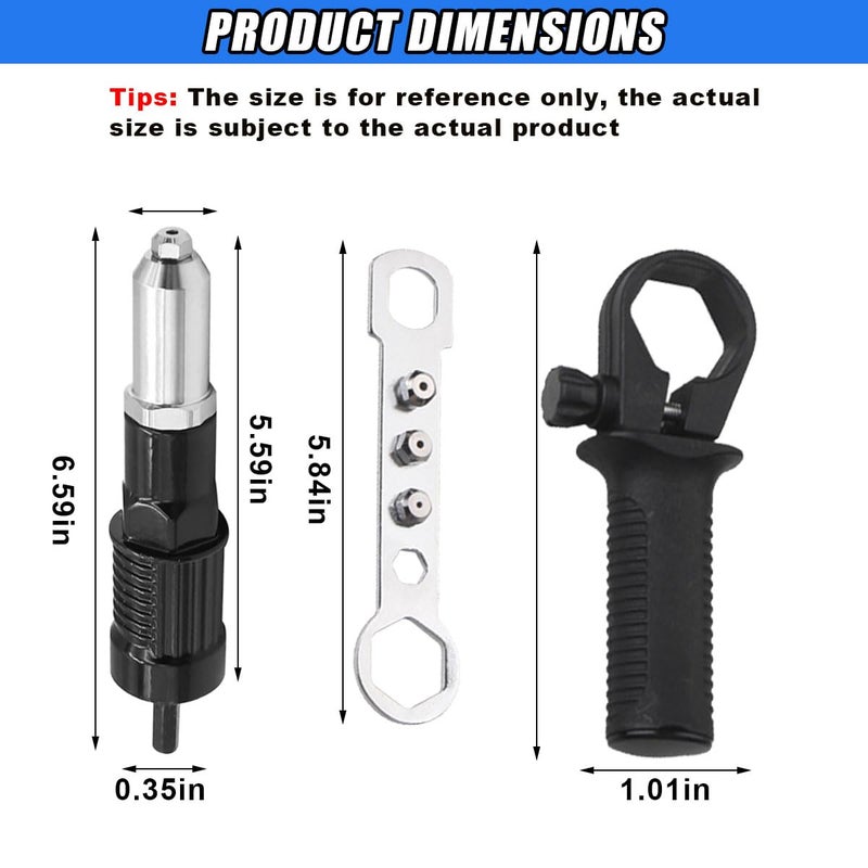 DUSCOKE Pop Rivet Gun Adapter Kit, Rivet Drill Attachment with 4 Rivets Heads 2.4mm/3.2mm/4.0mm/4.8mm, Cordless Electric Drill Riveter Insert Nut Tool, Cordless Rivet Gun Power Drill Adaptor Kit - Image 2