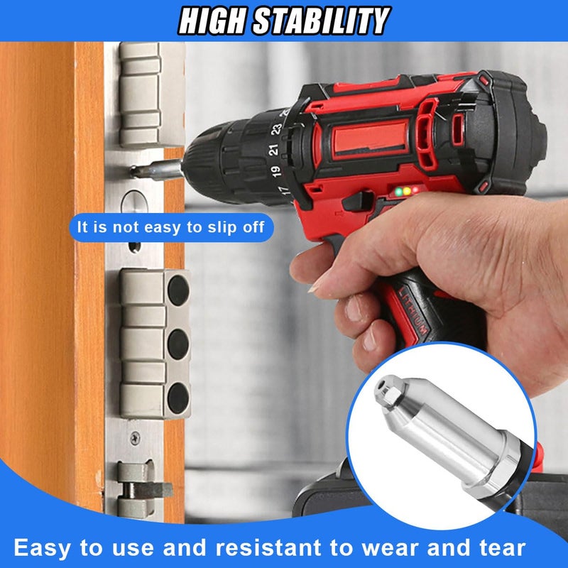 DUSCOKE Pop Rivet Gun Adapter Kit, Rivet Drill Attachment with 4 Rivets Heads 2.4mm/3.2mm/4.0mm/4.8mm, Cordless Electric Drill Riveter Insert Nut Tool, Cordless Rivet Gun Power Drill Adaptor Kit - Image 5