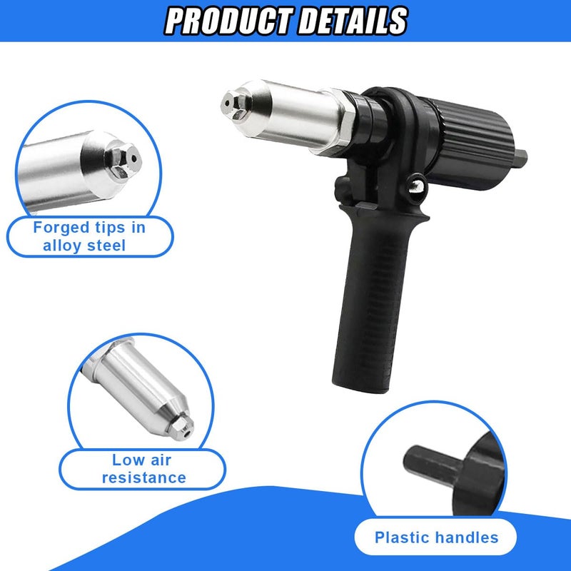 DUSCOKE Pop Rivet Gun Adapter Kit, Rivet Drill Attachment with 4 Rivets Heads 2.4mm/3.2mm/4.0mm/4.8mm, Cordless Electric Drill Riveter Insert Nut Tool, Cordless Rivet Gun Power Drill Adaptor Kit - Image 3