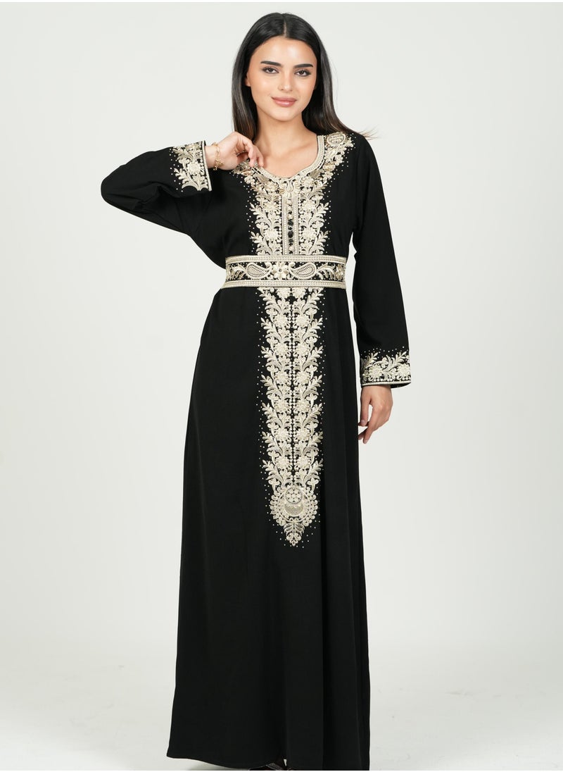 AL BENT AL SHARQIEH women black kaftan jalabiya dress  - Image 1
