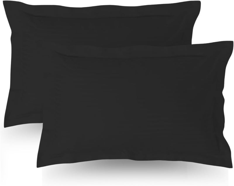 MUSA MUSA® Striped Cotton Pillow Covers – Soft, Breathable & Hotel-Inspired Pillow Covers with Envelope Closure | Elegant 5cm Oxford Frame Design for Bedroom & Home Décor (2, Black, 50 x 90cm) - Image 1