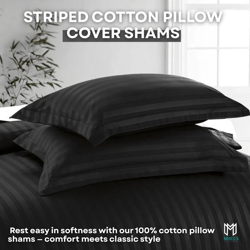 MUSA MUSA® Striped Cotton Pillow Covers – Soft, Breathable & Hotel-Inspired Pillow Covers with Envelope Closure | Elegant 5cm Oxford Frame Design for Bedroom & Home Décor (2, Black, 50 x 90cm) - Image 3