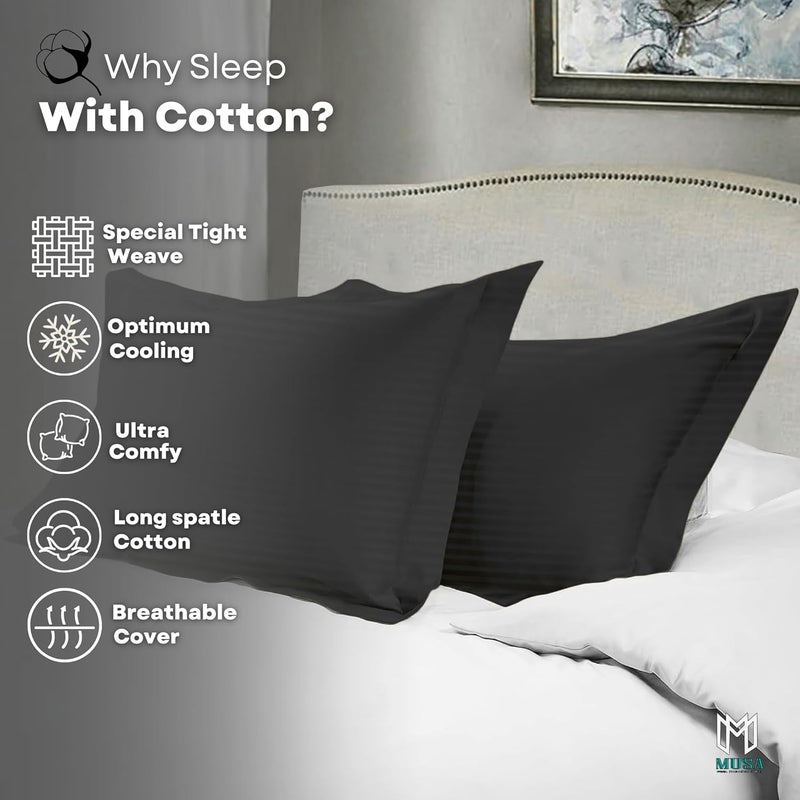 MUSA MUSA® Striped Cotton Pillow Covers – Soft, Breathable & Hotel-Inspired Pillow Covers with Envelope Closure | Elegant 5cm Oxford Frame Design for Bedroom & Home Décor (2, Black, 50 x 90cm) - Image 4