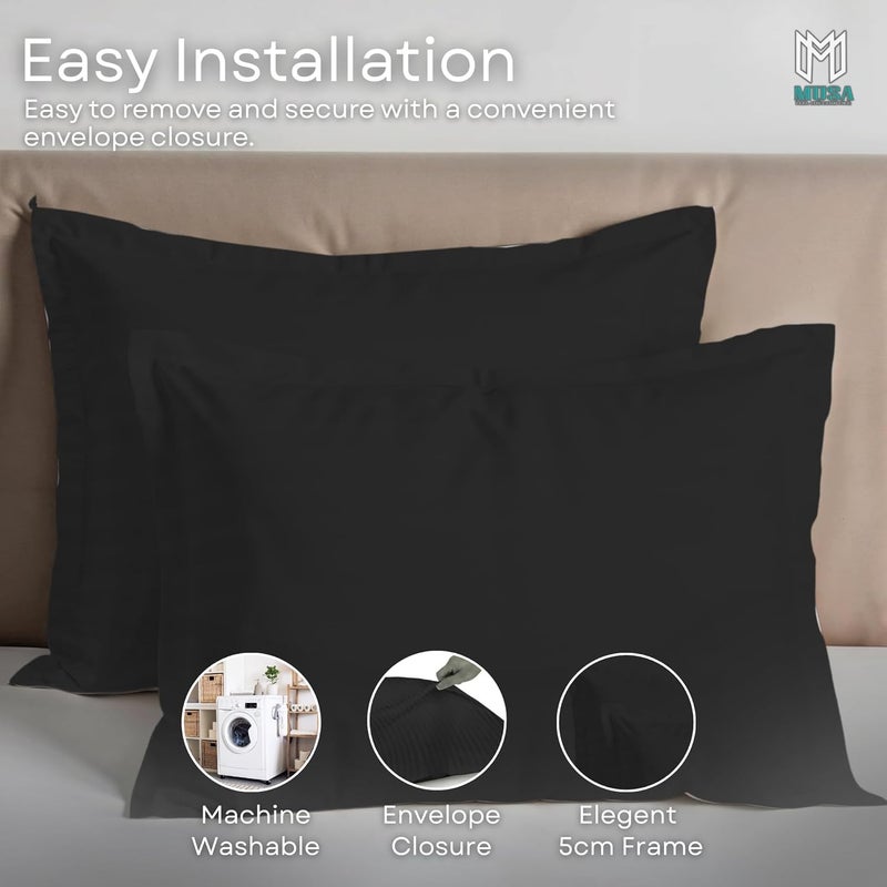 MUSA MUSA® Striped Cotton Pillow Covers – Soft, Breathable & Hotel-Inspired Pillow Covers with Envelope Closure | Elegant 5cm Oxford Frame Design for Bedroom & Home Décor (2, Black, 50 x 90cm) - Image 5