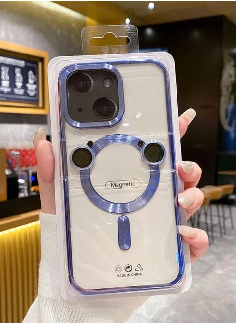 A high-quality case that supports charging the MagSafe in addition to camera lenses the same color as the case compatible with the iPhone 14 blue color