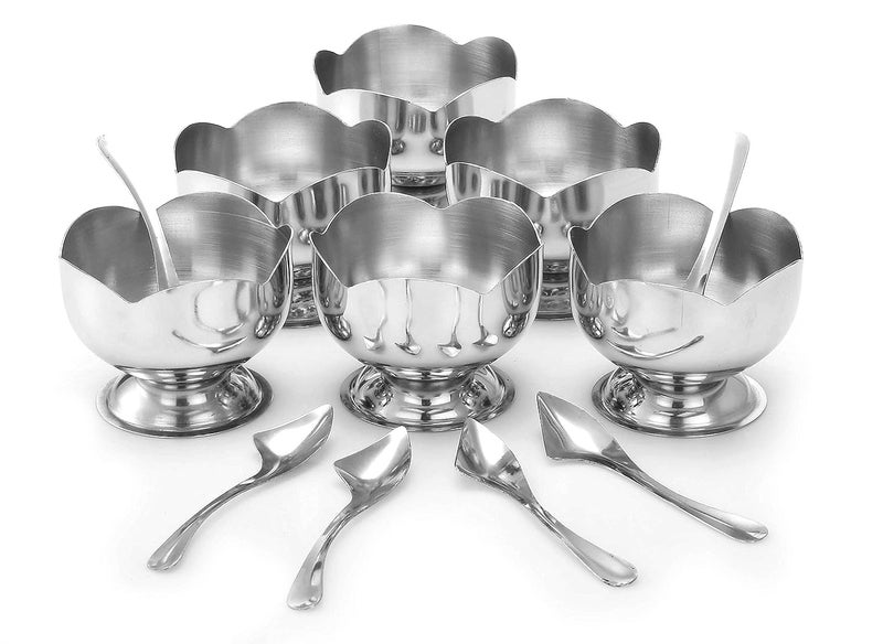 AMBROSIAL STORE Stainless Steel Cut Design Dessert Cups Serving Bowl for Ice Cream Pudding Set of 6150 ML - Image 1