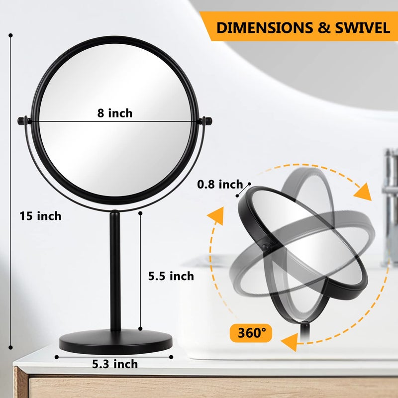 ALHAKIN 10x Magnifying Makeup Mirror, 8 Inch Tabletop Mirror Double Sided with Magnification, Swivel Make Up Mirror for Bathroom, Black - Image 3