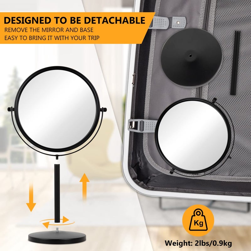 ALHAKIN 10x Magnifying Makeup Mirror, 8 Inch Tabletop Mirror Double Sided with Magnification, Swivel Make Up Mirror for Bathroom, Black - Image 5