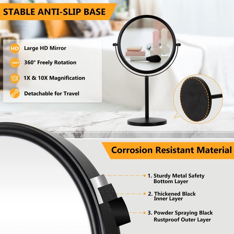 ALHAKIN 10x Magnifying Makeup Mirror, 8 Inch Tabletop Mirror Double Sided with Magnification, Swivel Make Up Mirror for Bathroom, Black - Image 4