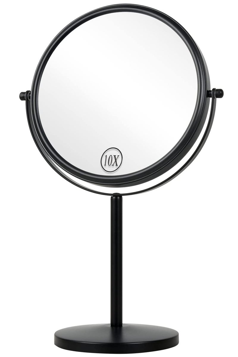 ALHAKIN 10x Magnifying Makeup Mirror, 8 Inch Tabletop Mirror Double Sided with Magnification, Swivel Make Up Mirror for Bathroom, Black - Image 1