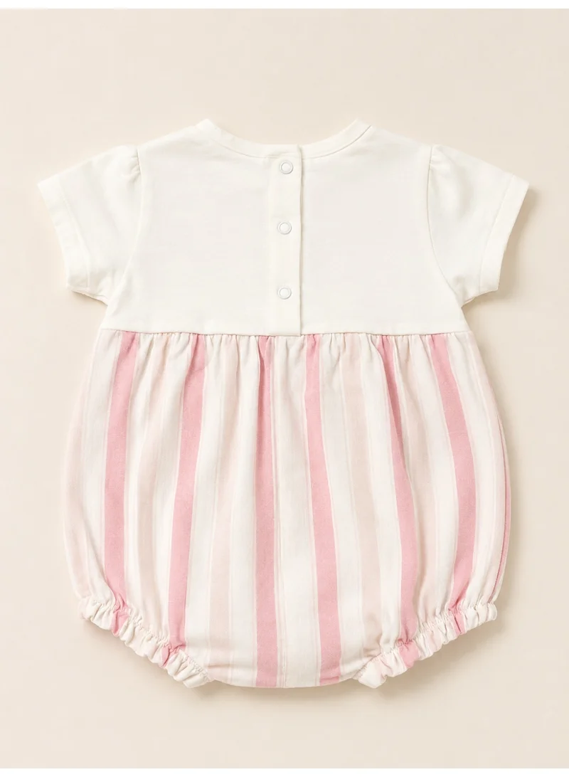 Victor And Jane  Infant Girls Floral Yoke Bubble Romper with Purple Stripe Bottom for Women | Best Price UAE
