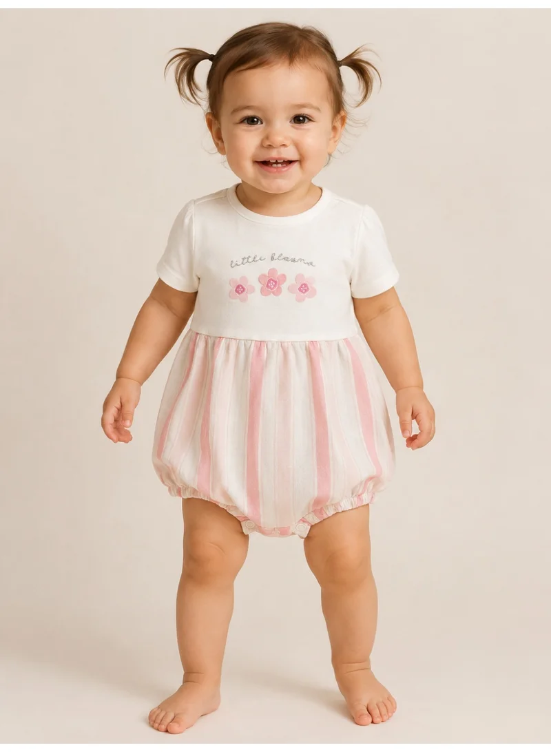 Victor And Jane  Infant Girls Floral Yoke Bubble Romper with Purple Stripe Bottom for Women | Best Price UAE