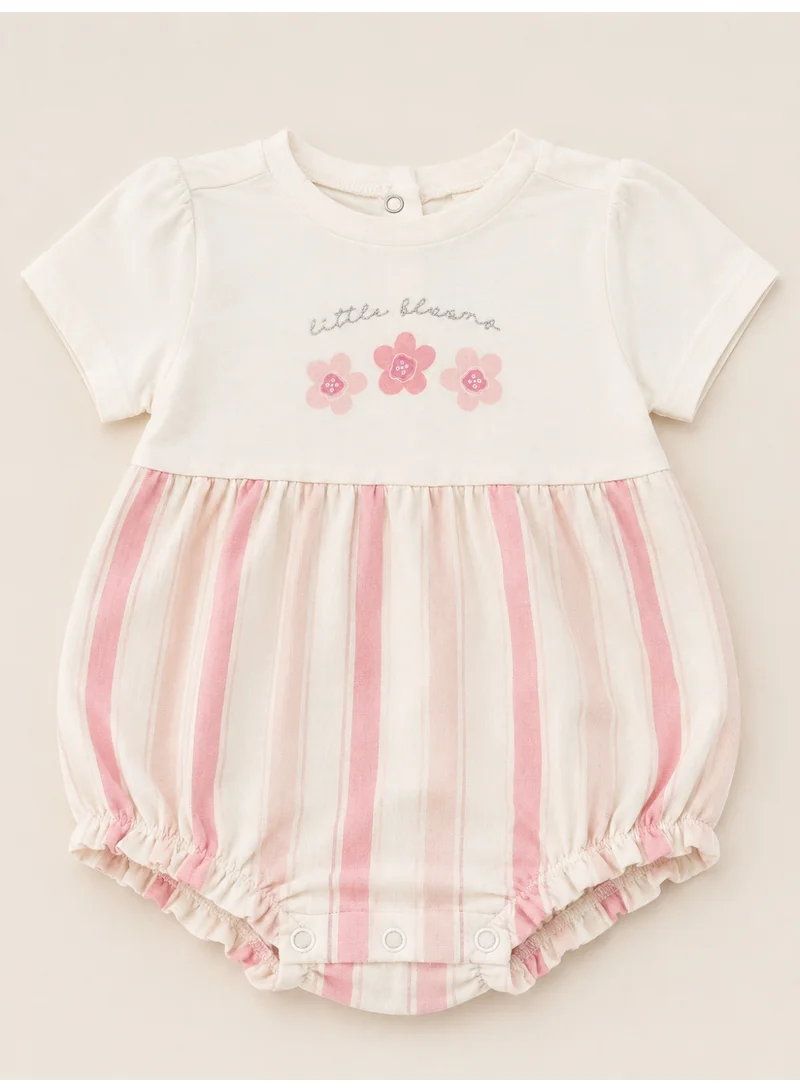 Victor And Jane  Infant Girls Floral Yoke Bubble Romper with Purple Stripe Bottom for Women | Best Price UAE