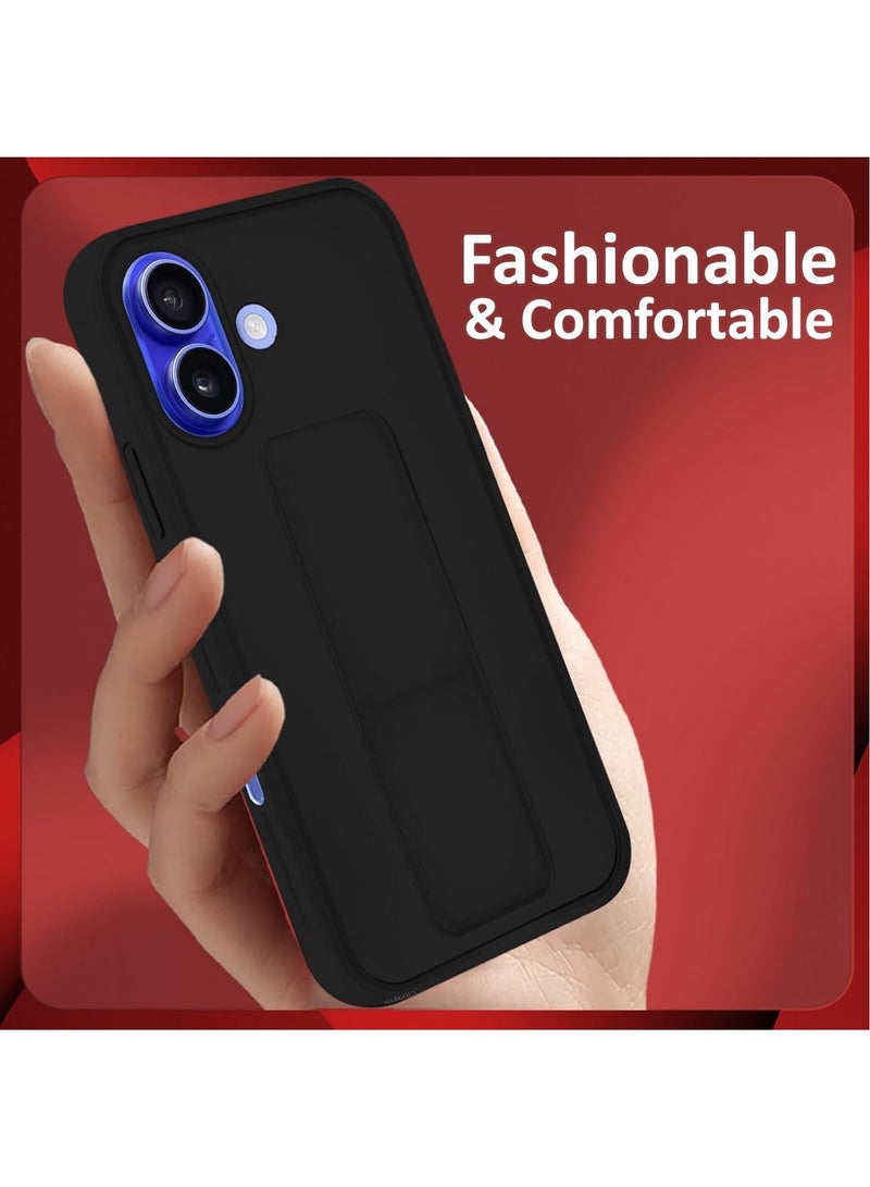 أكاليكس جراب بمسكه لهاتف iPhone 16 Plus، حامل مغناطيسي للسيارة وحامل، حزام يد عمودي وأفقي ممتاز من السيليكون وقبضة مع حامل متعدد لهاتف iPhone 16 Plus (أسود) - Image 3