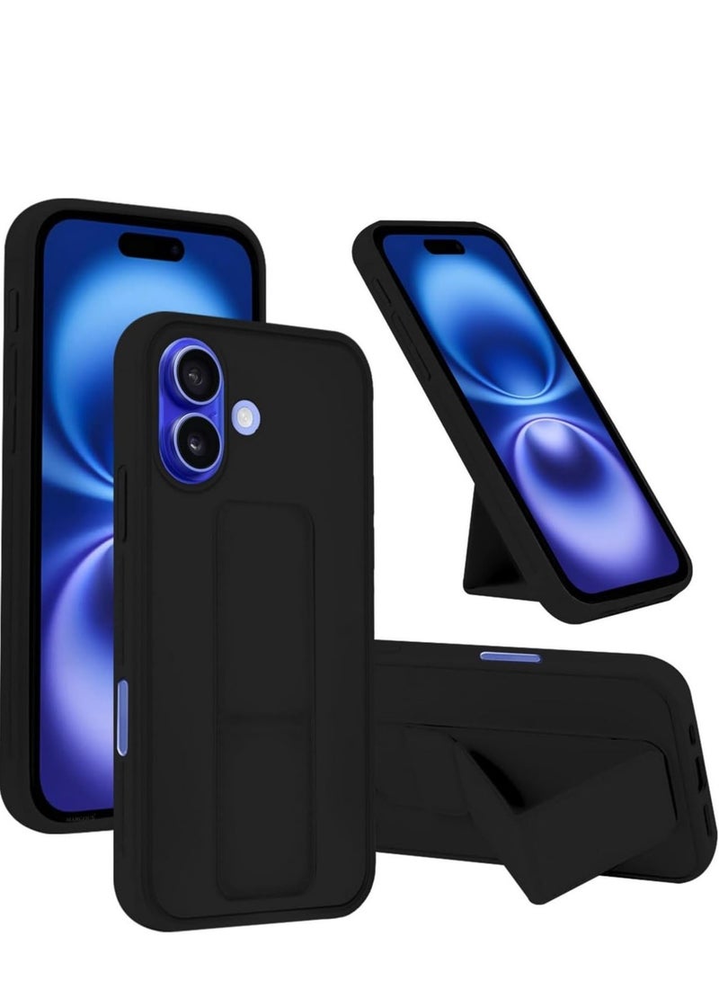 أكاليكس جراب بمسكه لهاتف iPhone 16 Plus، حامل مغناطيسي للسيارة وحامل، حزام يد عمودي وأفقي ممتاز من السيليكون وقبضة مع حامل متعدد لهاتف iPhone 16 Plus (أسود) - Image 1