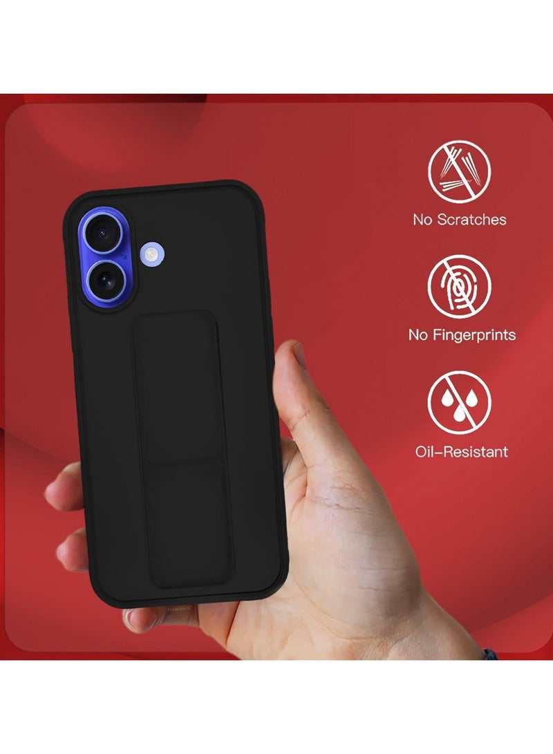 أكاليكس جراب بمسكه لهاتف iPhone 16 Plus، حامل مغناطيسي للسيارة وحامل، حزام يد عمودي وأفقي ممتاز من السيليكون وقبضة مع حامل متعدد لهاتف iPhone 16 Plus (أسود) - Image 4