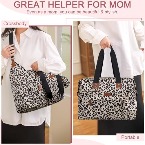 Pritent Diaper Bag Tote Diaper Baby Bags with Pacifier Case Shoulder Straps Stroller Clips Waterproof Large Mommy Maternity Travel Baby Bag for Mom and Dad Leopard Print - Image 3