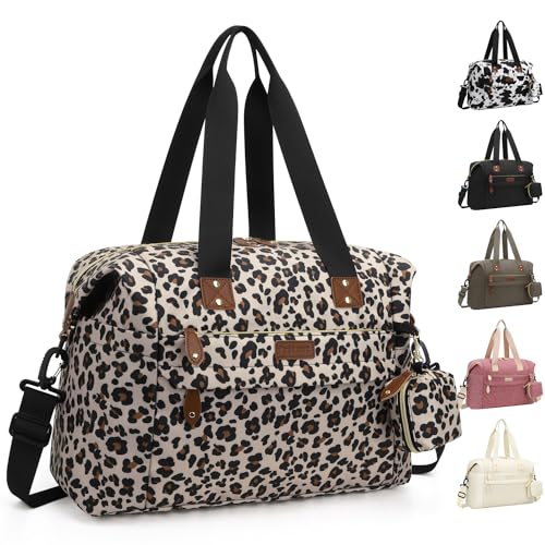 Pritent Diaper Bag Tote Diaper Baby Bags with Pacifier Case Shoulder Straps Stroller Clips Waterproof Large Mommy Maternity Travel Baby Bag for Mom and Dad Leopard Print - Image 1