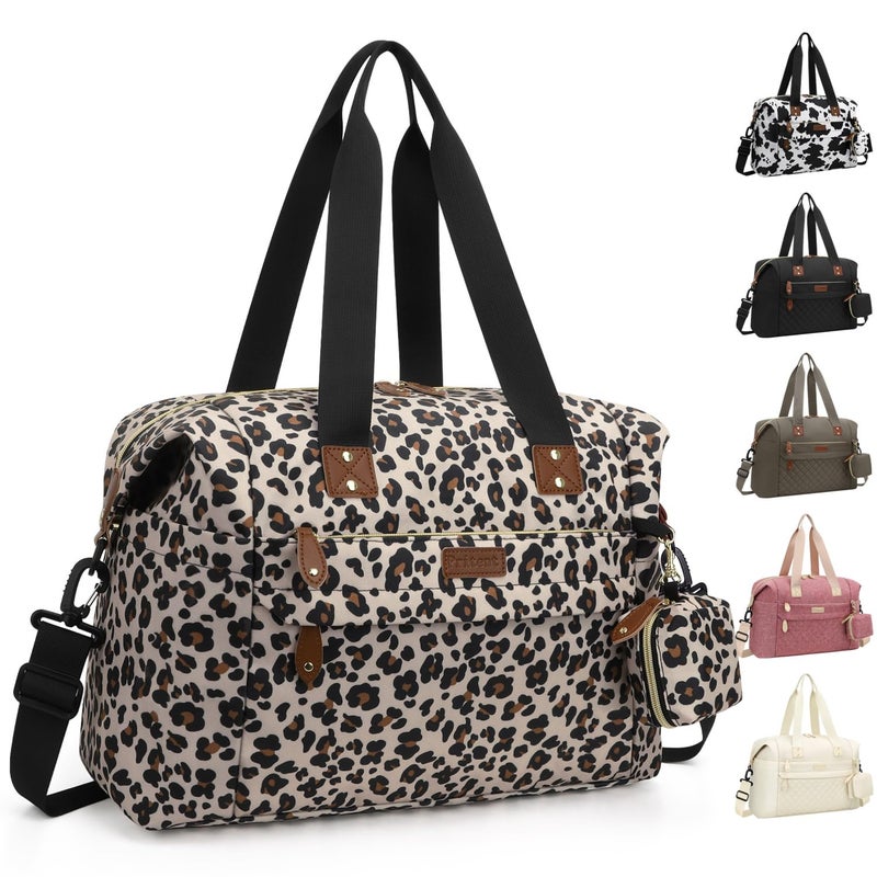 Pritent Diaper Bag Tote Diaper Baby Bags with Pacifier Case Shoulder Straps Stroller Clips Waterproof Large Mommy Maternity Travel Baby Bag for Mom and Dad Leopard Print - Image 2