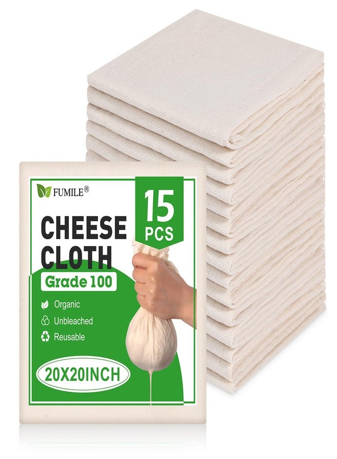 FUMILE 15 PCS Reusable Cheese Cloths for Straining, 20x20 Inch, Organic Cotton Cheese Cloths Unbleached,Cheese Cloth Reusable With Hemmed Edge for Straining Liquid,Cheese Making,Juicing,Baking,Cooking Turkey - Image 1