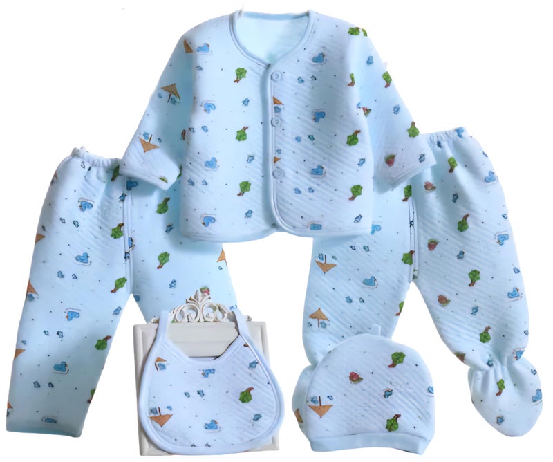 First Kick Presents New Born Baby Summer Wear Clothes 5Pcs Sets 100% Cotton Boys & Girls Unisex Cotton/Summer/Semiwinter Suit Infant Clothes First Gift for Newborn - Image 1