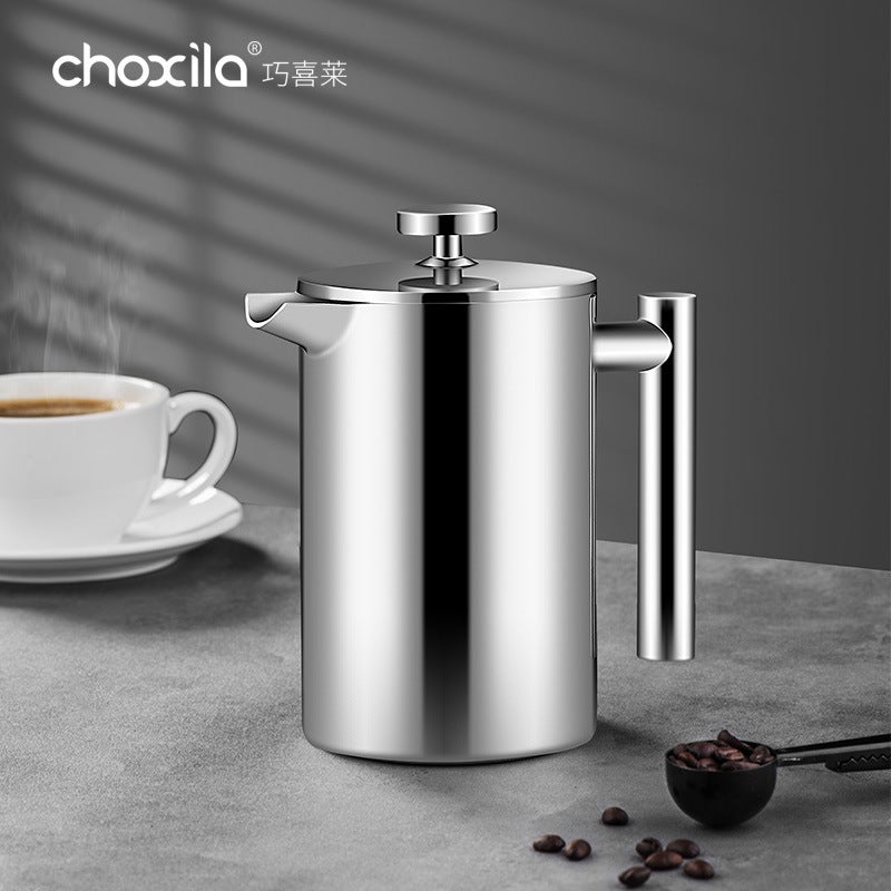 304 Stainless Steel Pressing Pot Double-Layer Outdoor Hand Coffee Pot Tea Pot Tea Pot Pressing Coffee Pot - Image 4