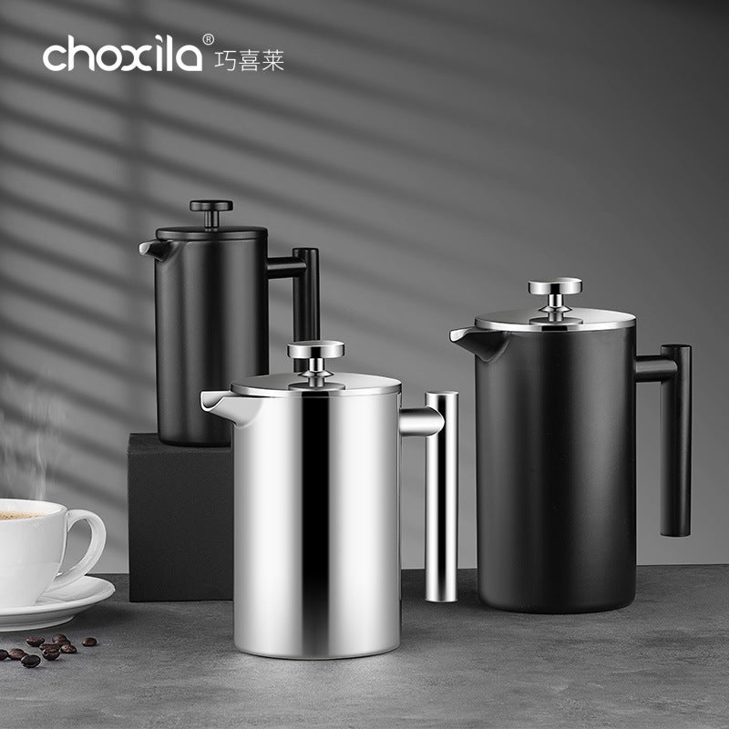 304 Stainless Steel Pressing Pot Double-Layer Outdoor Hand Coffee Pot Tea Pot Tea Pot Pressing Coffee Pot - Image 2