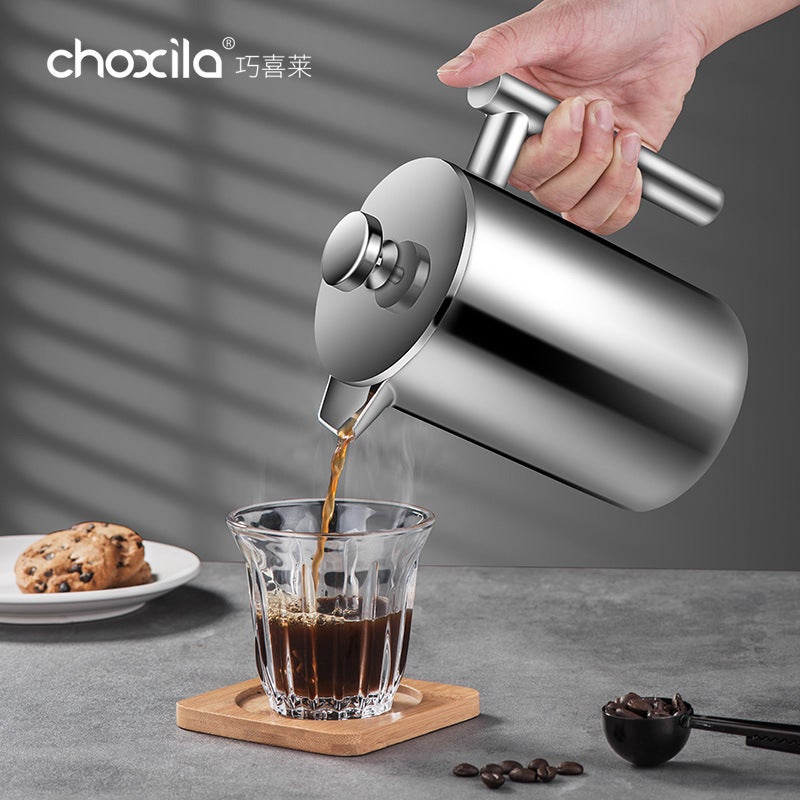 304 Stainless Steel Pressing Pot Double-Layer Outdoor Hand Coffee Pot Tea Pot Tea Pot Pressing Coffee Pot - Image 3