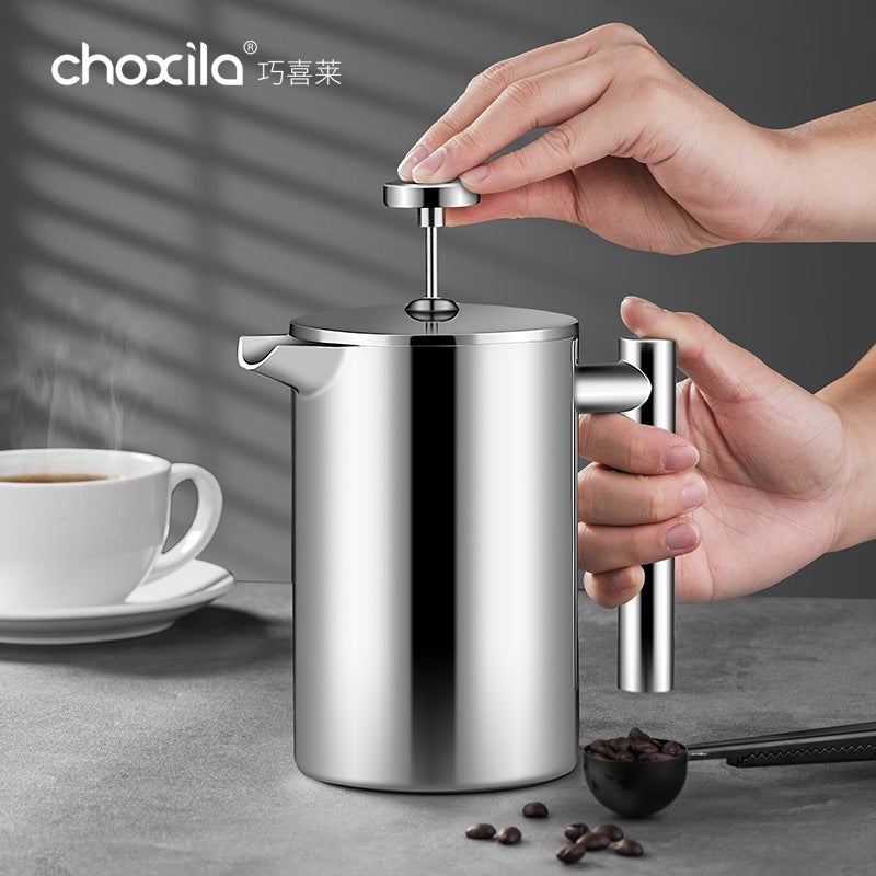 304 Stainless Steel Pressing Pot Double-Layer Outdoor Hand Coffee Pot Tea Pot Tea Pot Pressing Coffee Pot - Image 5