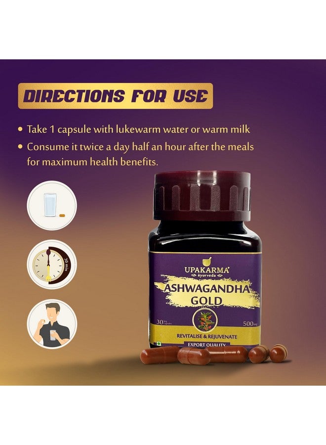 Upakarma Ashwagandha Gold 30 Capsules | Contains Gold | Ashwagandha Root Extract, Brahmi, Shigru and Other Action Herbs | Helps in Stress & Sleep Management - Image 4