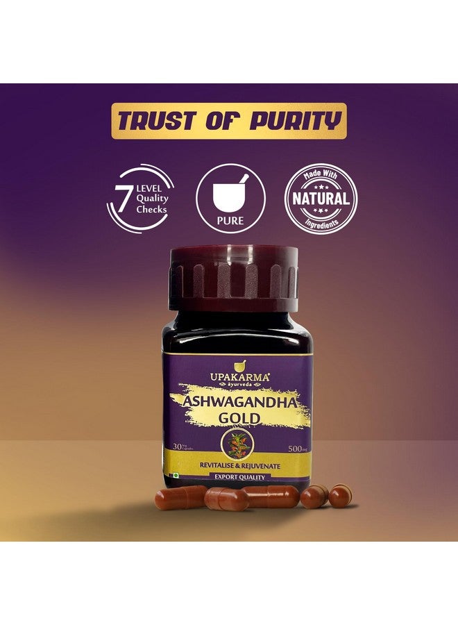 Upakarma Ashwagandha Gold 30 Capsules | Contains Gold | Ashwagandha Root Extract, Brahmi, Shigru and Other Action Herbs | Helps in Stress & Sleep Management - Image 3