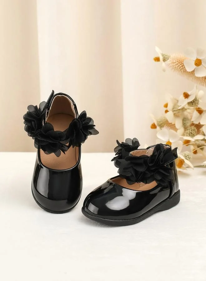 Take Two Girls Black Flower Flat Ballerina Shoes