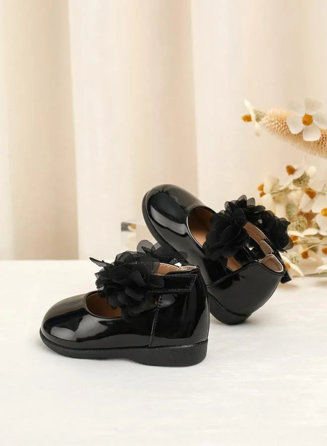 Take Two Girls Black Flower Flat Ballerina Shoes