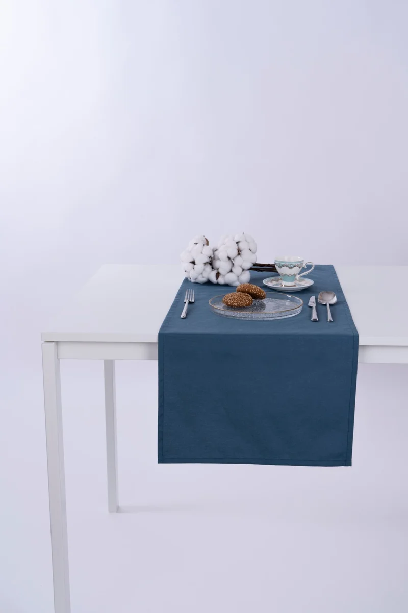 Altın Pamuk Linen Runner Stain Resistant Fabric Petrol 40x140