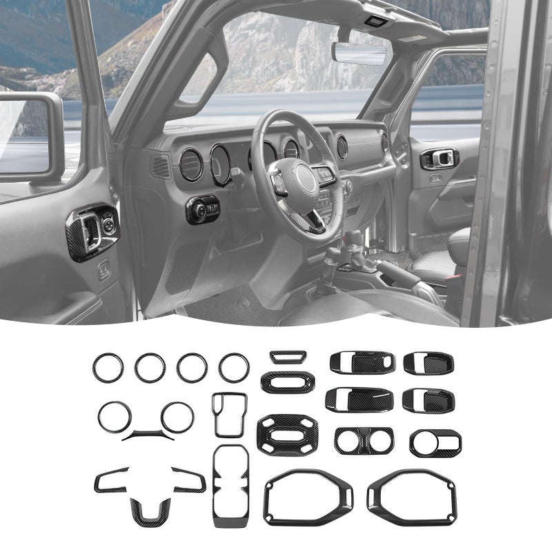 RT-TCZ Carbon Fiber Interior Trim Kit Cover Center Console Decoration Accessories Compatible with Jeep Wrangler JL JLU & Gladiator JT 2018-2023 23PCS - Image 1