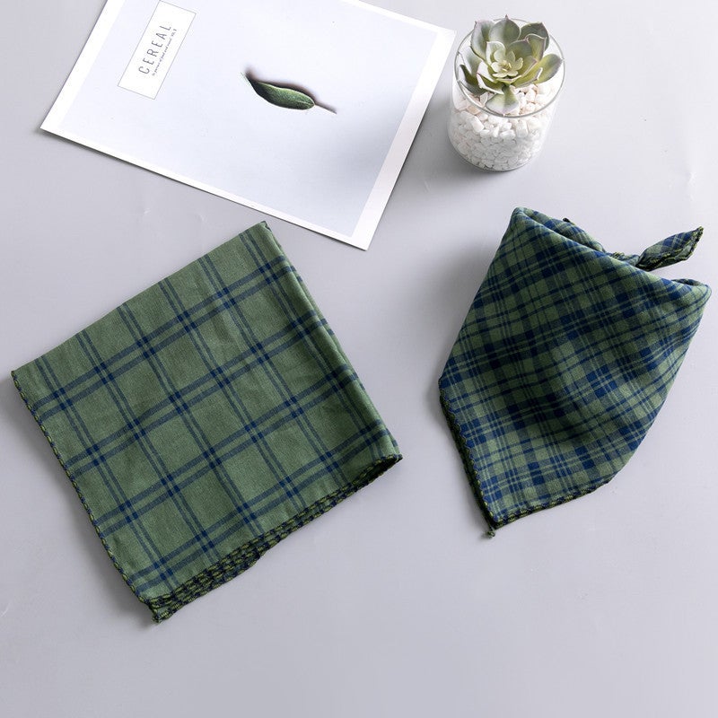 Korean Children'S Pet Fashion Plaid Small Square Towel Double-Sided Baby Small Scarf Triangle Square Towel Saliva Towel Factory - Image 1