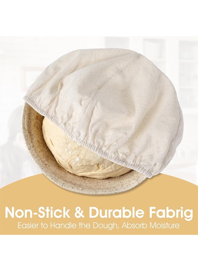 جيفت ٤ قطع من بطانات، أغطية أوعية قماشية بطول ١٠ بوصات لتخمير الخبز، غطاء بانيتون من الخيزران الطبيعي قابل لإعادة الاستخدام للخبز المنزلي، غطاءان دائريان وبيضاويان لتخمير العجين المخمر. - Image 2