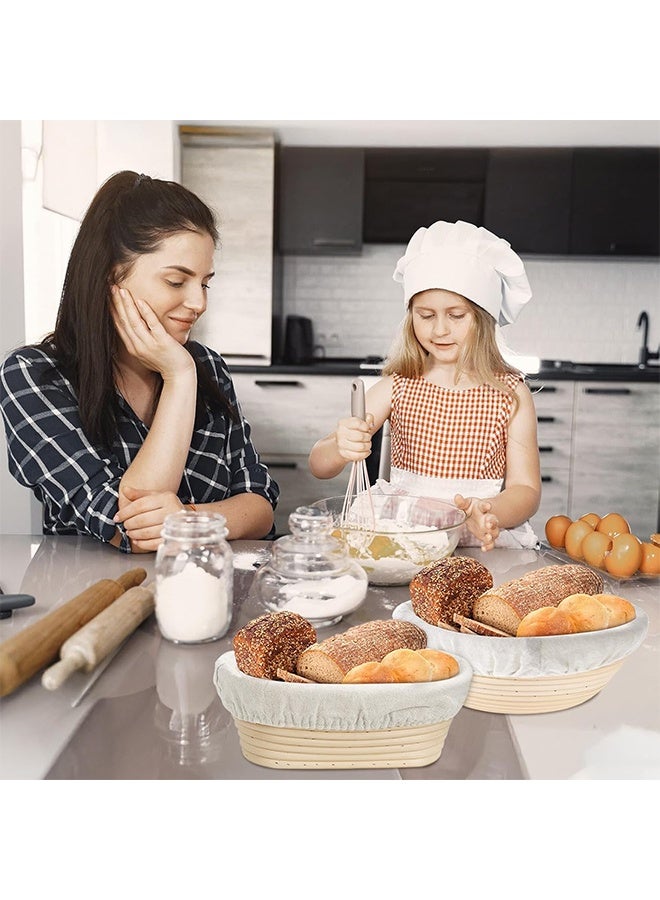 جيفت ٤ قطع من بطانات، أغطية أوعية قماشية بطول ١٠ بوصات لتخمير الخبز، غطاء بانيتون من الخيزران الطبيعي قابل لإعادة الاستخدام للخبز المنزلي، غطاءان دائريان وبيضاويان لتخمير العجين المخمر. - Image 4