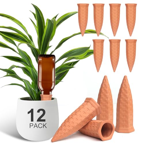 Baxrou Plant Self Watering Stakes 12 Pack Terracotta Watering Spikes for Indoor and Outdoor Plants,Wine Bottle Plant Watering Devices, Automatic Plant Waterers for Vacation - Image 1