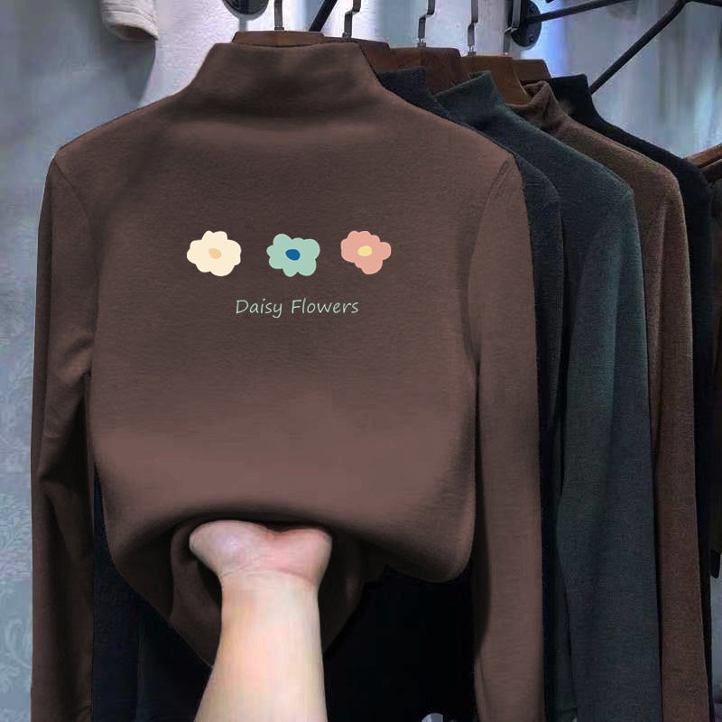Y2583# Children'S Semi-High Collar Girls T-Shirt German Velvet Padded Bottoming Shirt Big Children'S Fleece-Lined Long Sleeve T-Shirt - Image 1