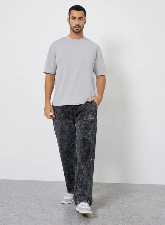 Styli Acid Wash Black Terry Oversized Joggers