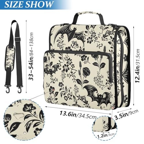 XUWU Goth Bat Flowers Binder Bag 3 Ring Zipper with Handle Shoulder Strap for School Work Office Organizer Storage Case - Image 2