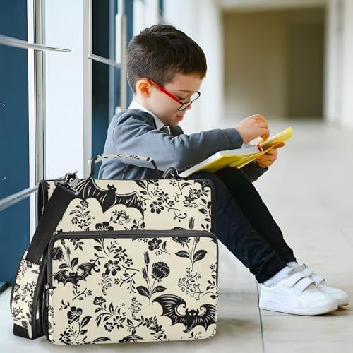 XUWU Goth Bat Flowers Binder Bag 3 Ring Zipper with Handle Shoulder Strap for School Work Office Organizer Storage Case - Image 5