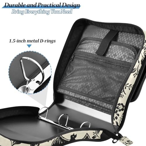 XUWU Goth Bat Flowers Binder Bag 3 Ring Zipper with Handle Shoulder Strap for School Work Office Organizer Storage Case - Image 4