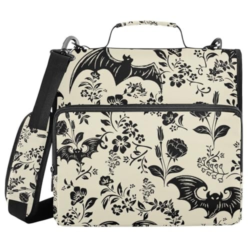 XUWU Goth Bat Flowers Binder Bag 3 Ring Zipper with Handle Shoulder Strap for School Work Office Organizer Storage Case - Image 1